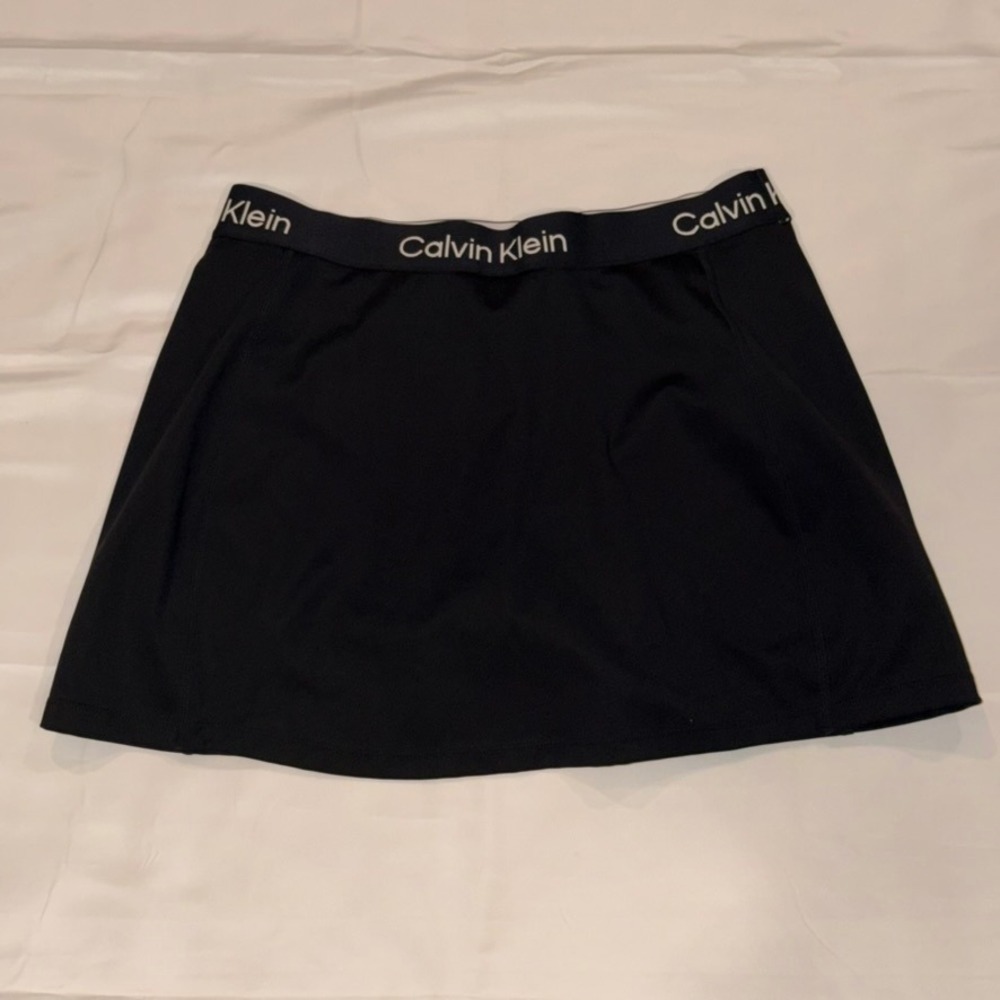 Calvin Klein Skort Women Small Black Performance Logo Waistband Stretch Tennis